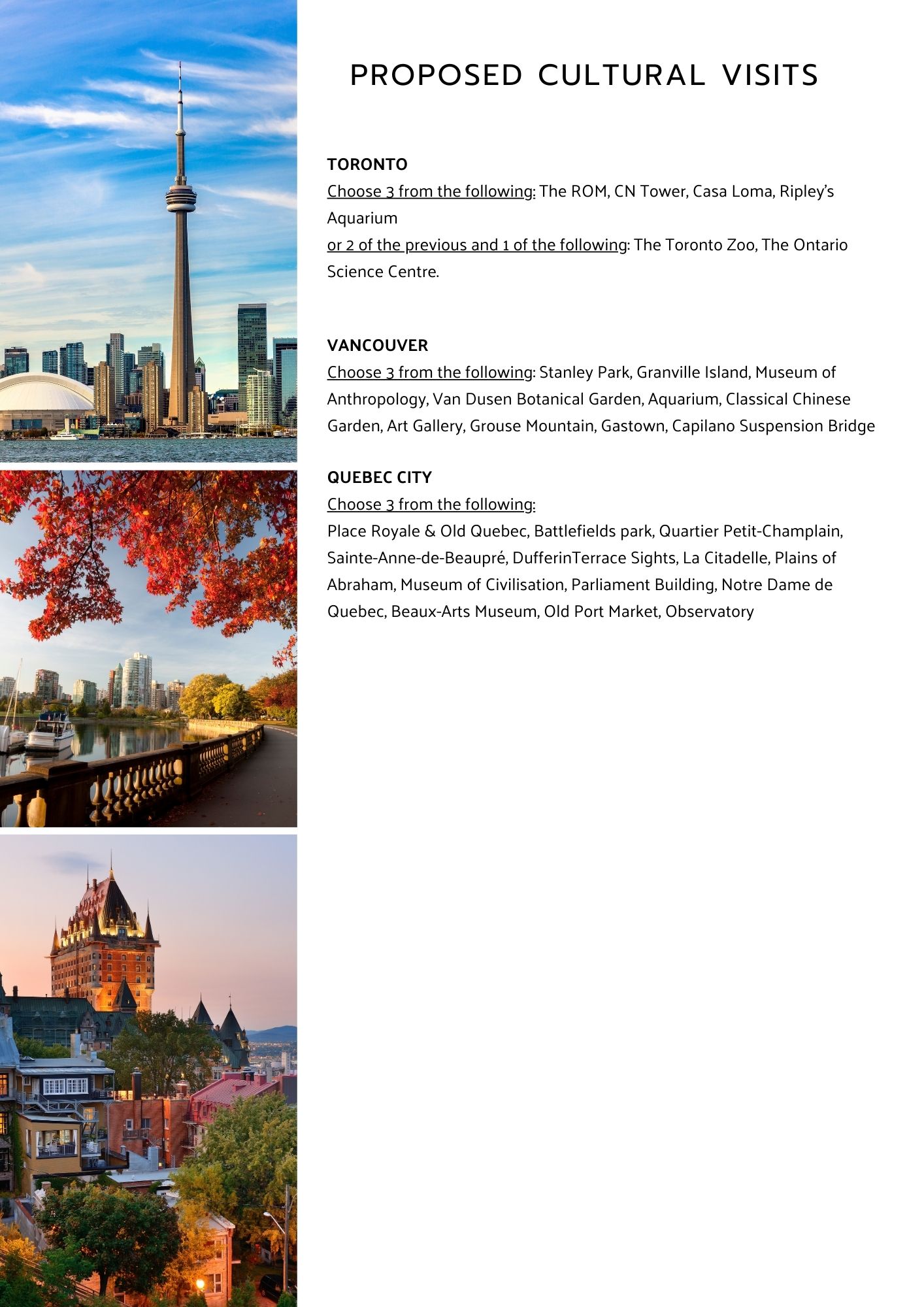 canada elenco visite culturali