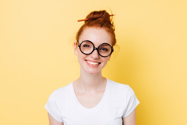 image smiling ginger woman eyeglasses looking 171337 10835